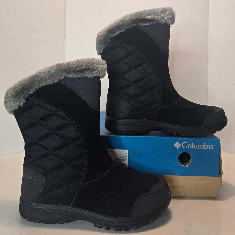 Columbia Ice Maiden ll Slip Women's Black Faux Fur Waterproof Winter Boots- 7.5